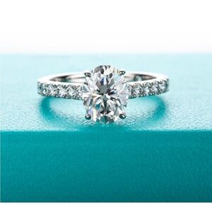Anu Club Moissanite Engagement Ring & Wedding Band Set 3ct. Sterling Silver